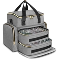 Gray double-layer nail polish organizer bag with clear compartments and shoulder strap - 39x35x24cm / Gray