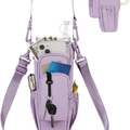 Purple nylon water bottle bag with zipper pockets for phone, cards and accessories - 7*7*26cm / Purple