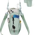 Detail view of mint green water bottle bag showing front pocket storage with essentials - 7*7*26cm / Green