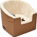 Draagbaar warm pluchen autostoeltje voor kleine honden en katten met veiligheidslijn - 48.3x48.3x38.1cm / tan