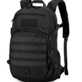 Zaino tattico nero in nylon con sistema MOLLE e spallacci regolabili su sfondo bianco - 25L / Nero
