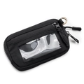 Waterproof nylon coin purse with ID window and metal carabiner shown from a top angle - 15*9*2cm / Black