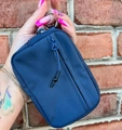 Detail of dark blue waterproof nylon mini wallet with zippers and metallic key hook - Dark Blue