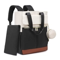 Three-in-one travel backpack set with diaper mat and round coin purse in beige and black - Black