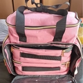 Portable double-layer nail polish organizer bag in rose pink with black handles - 39x35x24cm / Pink