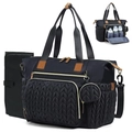Large capacity black quilted baby diaper bag with shoulder strap and pacifier pouch - 39.98 x 31.98 x 19.99 cm / Black