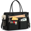 Grande borsa tote in nylon nero per laptop con tasche multiple e tracolla regolabile - 42x15x31cm (Adatto per laptop da 15.6 pollici) / Nero