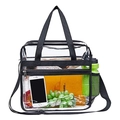 Große transparente PVC-Tragetasche mit schwarzen Trägern und Netztasche auf weißem Grund - Schwarz
