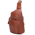 Bolso de pecho para hombre en cuero marrón vintage con textura de lichi y puerto de cascos - Marrón