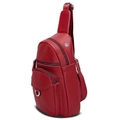 Bolso de pecho de cuero rojo con textura lichi y múltiples compartimentos con cremallera - Rojo