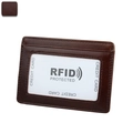 Dark brown leather business card holder with RFID protection and clear ID window - Coffee