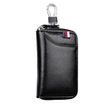 Estuche para llaves de cuero negro con textura de grano y gancho de metal para hombre - Negro