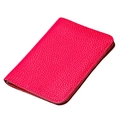 Tarjetero corto de cuero genuino rojo rosa con grano de litchi y costuras finas - Rosa Rojo
