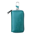 Peacock green genuine leather car key pouch with silver swivel snap hook and zipper closure - Teal