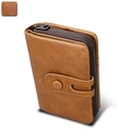 Portafoglio in vera pelle marrone con cerniera e protezione RFID, design sottile ed elegante - Marrone