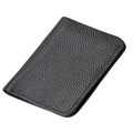 Short bi-fold black leather wallet for men and women featuring litchi grain texture - Black