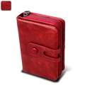 Portafoglio RFID vintage in pelle rossa per donna con cerniera e chiusura a scatto - Rosso