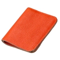 Cartera corta de cuero genuino naranja brillante con textura granulada y ranuras para tarjetas - Marrón