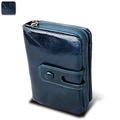 Portafoglio RFID in pelle lucida blu scuro con tasca zip e chiusura a pressione - Blu