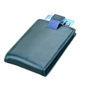 Portafoglio RFID in pelle verde scuro con linguetta e cuciture di qualità - Blu