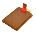 Portafoglio RFID sottile in pelle marrone da uomo con texture vintage e linguetta rossa - Marrone