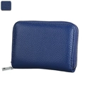 Genuine leather accordion card holder in deep blue with RFID blocking and U-shaped zipper - Sapphire Blue