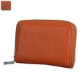 Orange genuine leather RFID credit card holder with lychee texture and secure zipper - Brown