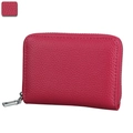 Rose red leather RFID card holder with pebble texture and secure zipper closure - Rose Red
