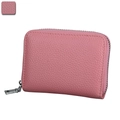 Pink genuine leather accordion card holder with RFID protection and litchi texture finish - Pink