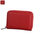 Red genuine pebble leather accordion card holder with secure RFID blocking and zipper - Red