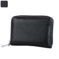 Genuine black pebble grain leather accordion card holder with RFID protection and zipper - Black
