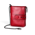 Portafoglio RFID da uomo in pelle cerata rossa con catena metallica e doppia cerniera - Stile Catena Antifurto / Rosso (LT3529)