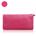 Genuine leather long zipper wallet in fuchsia with premium litchi texture for women - Rose Red