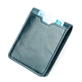 Slim dark cyan genuine leather RFID card wallet with front pocket and contrast stitching - Blue