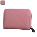 Portacarte in pelle rosa con trama a litchi, protezione RFID e zip in metallo nero - Rosa