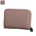 RFID blocking pink lychee leather card holder with secure metal zipper closure - Dusty Pink