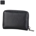 Black litchi-grain leather RFID card wallet with silver zipper and material sample - Standard Zipper Style / Black