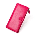 Rose red long RFID leather purse with textured pebble grain and zipper closure - Rose Red