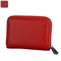 Red RFID genuine leather card holder wallet with lychee pattern and metal zipper closure - Red
