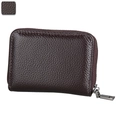 Dark brown leather card holder with litchi texture and metal zipper closure - Standard Zipper Style / Coffee
