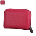 Rose red RFID blocking card holder in lychee pattern genuine leather with zipper - Rose Red