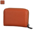 Orange lychee grain leather card holder with secure zipper and dark grey hardware - RFID Blocking Style / Brown