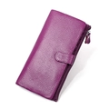 Elegant purple lychee leather long wallet for women with secure buckle and zipper - Purple