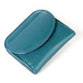 Piccolo portafoglio in pelle verde acqua con protezione RFID e patta arrotondata - Blu