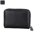 RFID blocking black pebble leather card holder with secure zipper and grain detail - Black
