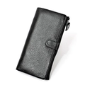 Women's black pebbled leather long wallet with RFID protection and metal zipper detail - Black
