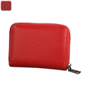 Red lychee grain leather card wallet with secure U-shaped zipper and RFID protection - Red