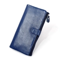 Royal blue lychee grain leather wallet for women with RFID blocking and snap closure - Blue