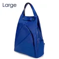 Large size royal blue lychee grain leather backpack with geometric front pocket - Large / Blue