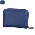 Dark blue pebbled leather RFID card holder wallet with wrap-around zipper closure - Blue